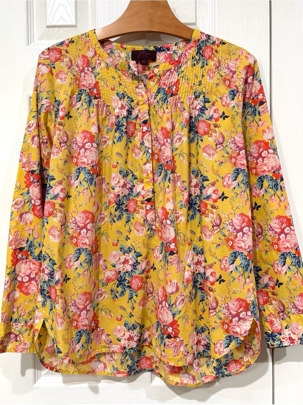 J. Crew Liberty Floral Cotton Blouse Size 10 Yellow Pink - Picture 2 of 15